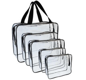 Portable PVC Storage Zippered Clear Bags , Transparent PVC Bag With Handles supplier