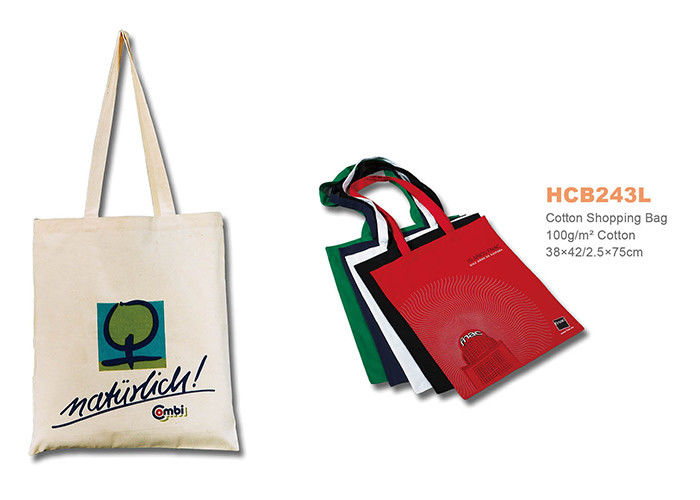 Promotional Printed Cotton Bags , Handle Canvas Tote Long Handle Eco Friendly supplier