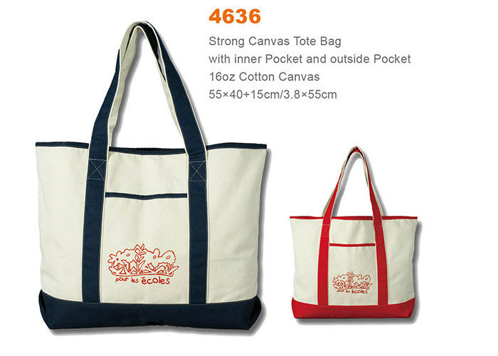 Natural / Navy Cotton Canvas Tote Bag Double Layer Fabric Customized Printed supplier