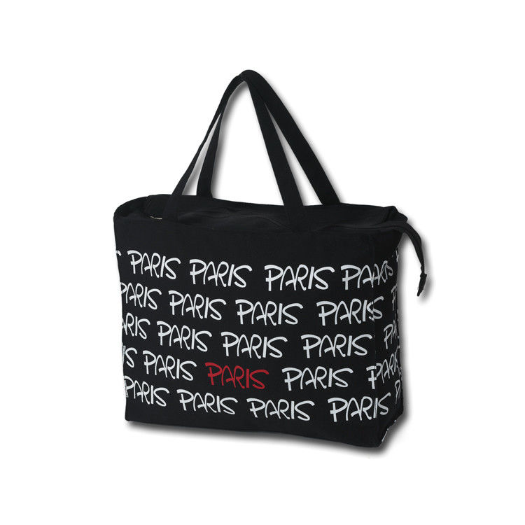 Zipper Souvenir Black Tote Bag , Canvas Cloth Bags Two Handle Eco Cotton supplier