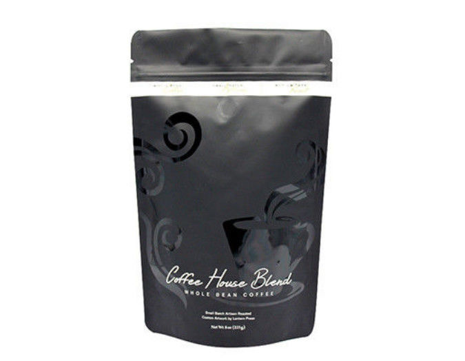 Black Stand Up Coffee Packaging Bags Matte Finish 8oz / 16oz With Valve supplier