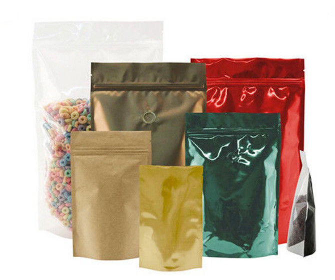 Stock Colorful Resealable Foil Food Bags , Aluminum Foil Stand Up Pouch supplier